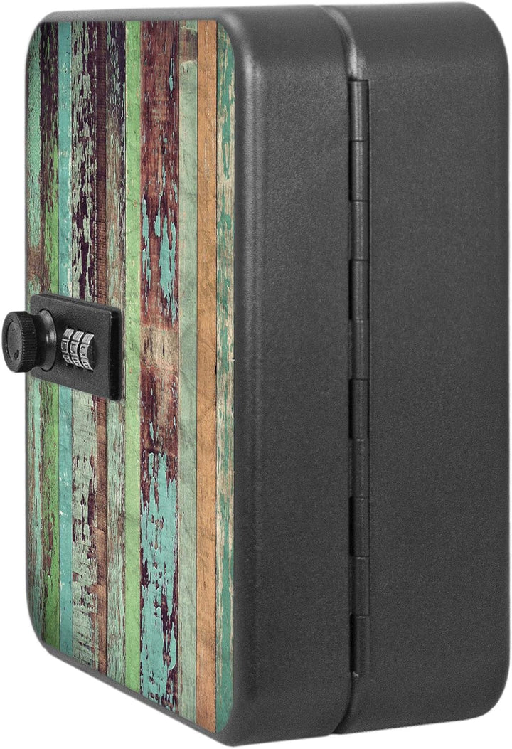 banjado® Burg-Wächter® abschliessbarer Schlüsselkasten mit Motiv Bunte Bretterwand für 20 Schlüssel