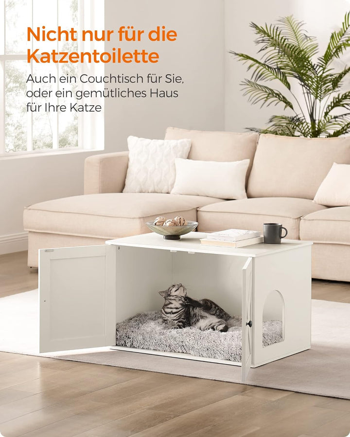 Feandrea Katzenhaus, Katzenklo-Schrank mit herausnehmbarer Trennwand, Tisch, 80 x 53 x 50 cm, weiss