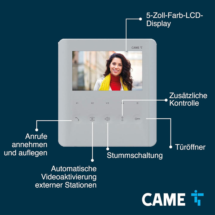 CAME BPT Freisprech-Video-Innenstation PLX V in Weiss mit Soft-Touch-Tasten, 5"-LCD-Display, 4 Taste