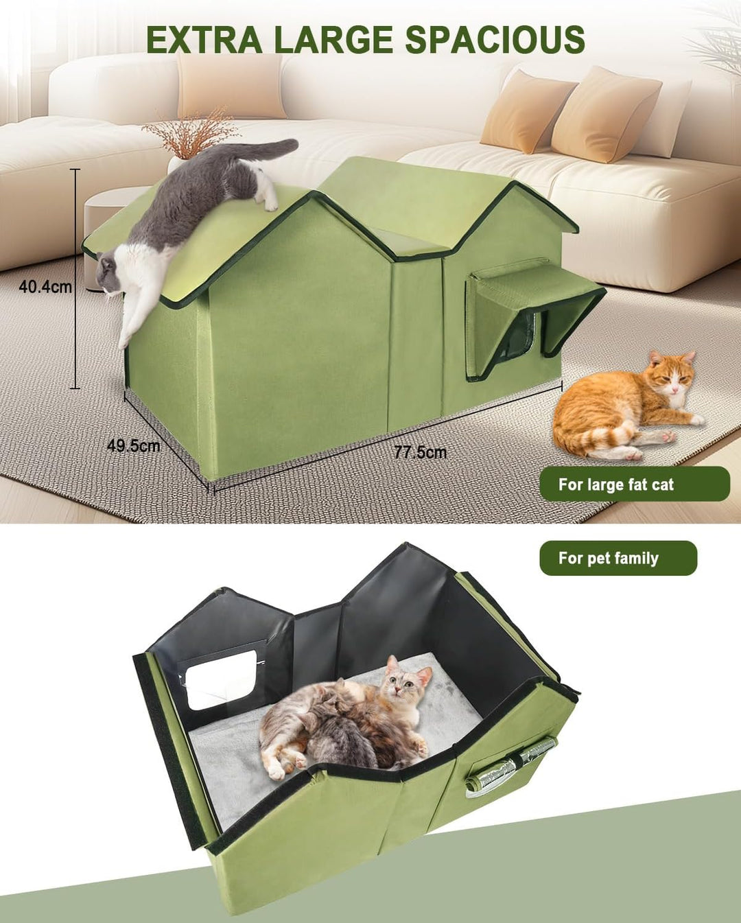 Katzenhaus im Freien, Extra Grosse wasserdichte isolierte Katzenkennel mit erhöhter Basis, Winterhau