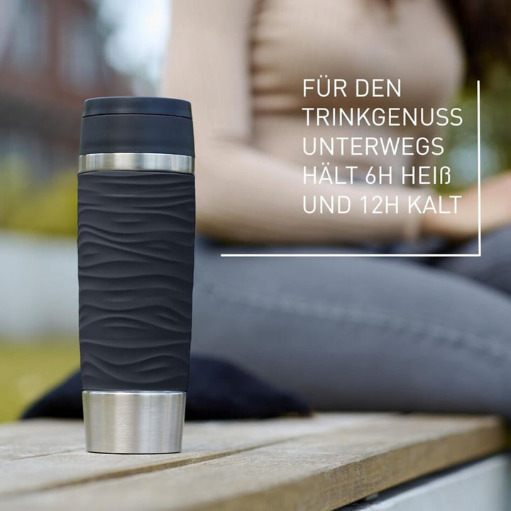 Emsa N20225 Travel Mug Wave Isolierbecher 0,5 Liter | neuer Komfort-Schraubverschluss | Edelstahl |