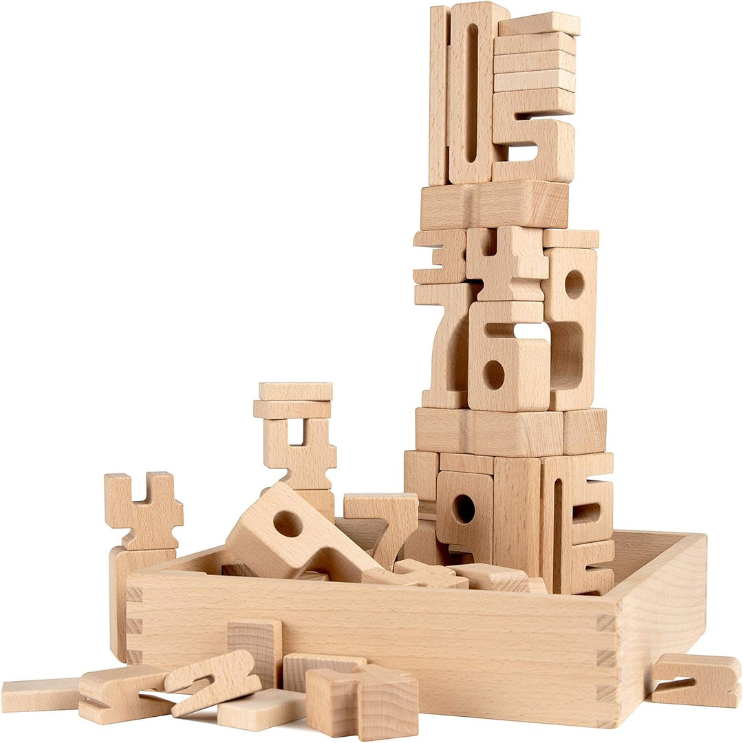 SumBlox Mini (Basic Set) - 80 Holz Bausteine aus massiver Buche - Premium Zahlenbausteine Montessori