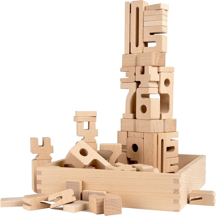 SumBlox Mini (Basic Set) - 80 Holz Bausteine aus massiver Buche - Premium Zahlenbausteine Montessori