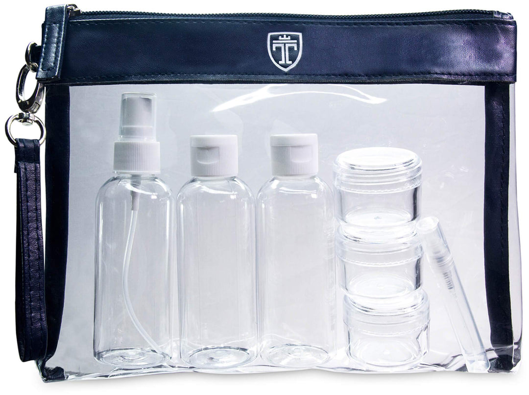 TRAVANDO Kulturbeutel durchsichtig 100ml 1l Kosmetiktasche transparent Kulturtasche Flüssigkeiten Re