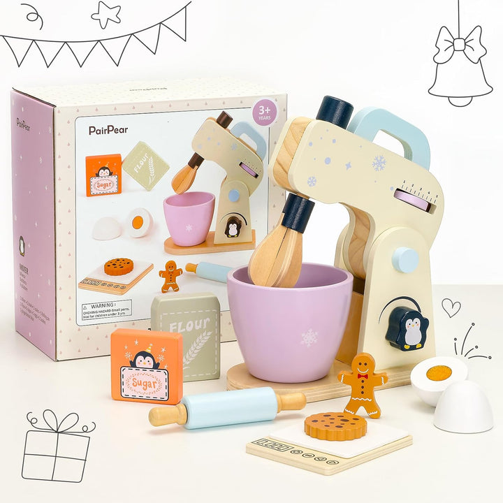 PairPear Holz Mixer Set Kinder Holzspielzeug Lebensmittel Backspielzeug mit Zubehör Zubehör für Kind