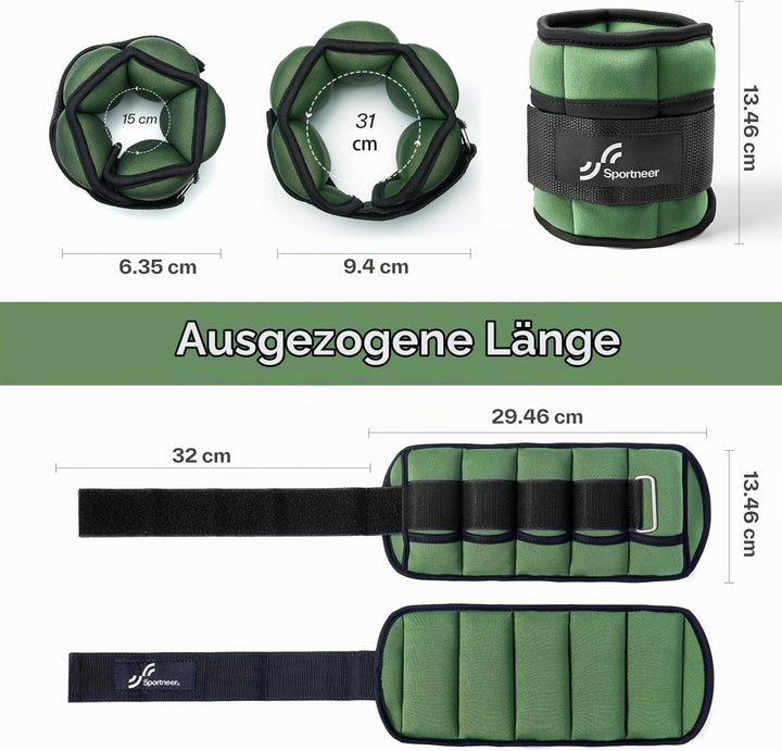 Sportneer Gewichtsmanschetten, Verstellbares Fussgelenkgewichte Set, Fuss-/Handgelenkgewicht Mansche