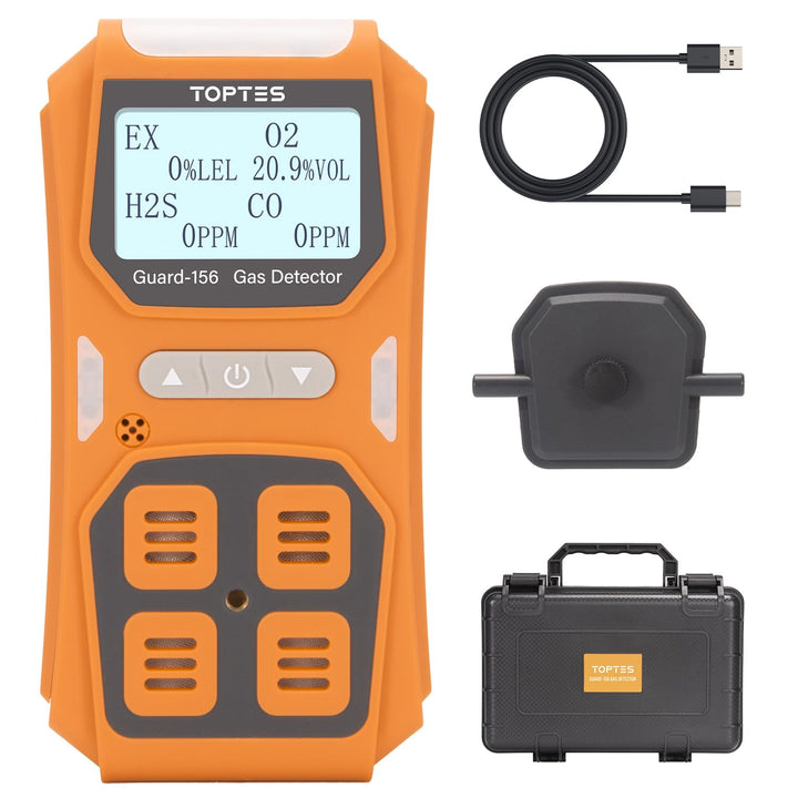 TopTes Guard-156 Gasmelder, 4 Gasmelder Für H2S, CO, LEL und O2, mit 3 Alarmmodi (visuell, Vibration