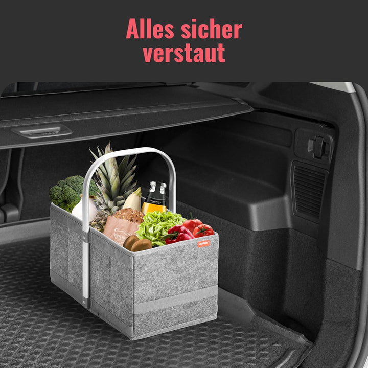achilles Einkaufskorb aus Filz, Tragekorb mit Alu-Griff, Filz-Korb faltbar, Picknick-Korb, Einkaufsb