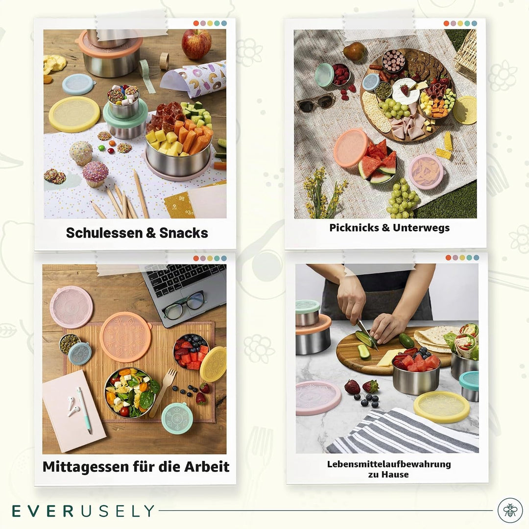Everusely – Brotdose aus rostfreiem Stahl, auslaufsicher, mit Deckel – 5er-Set, Sorbet-Kollektion –