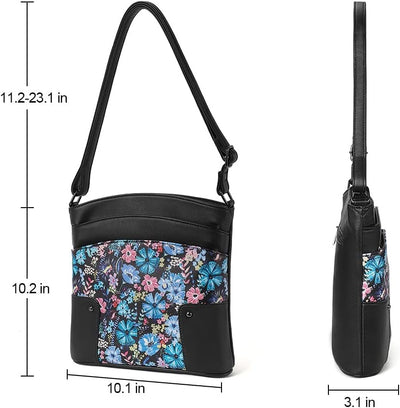 CLUCI Umhängetasche Damen Klein Crossbody Clutch Handytasche mit Geldbörse Farbe Blumen auf Schwarz,