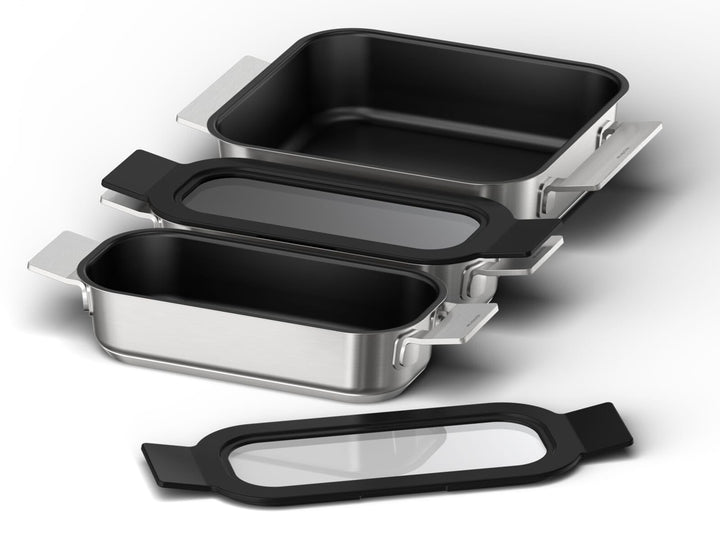 Bosch HEZ9FF030, Flex Pfannen-Set, Induktionsgeeignete Pfannen (Medium und Klein) mit Glasdeckel, 3-