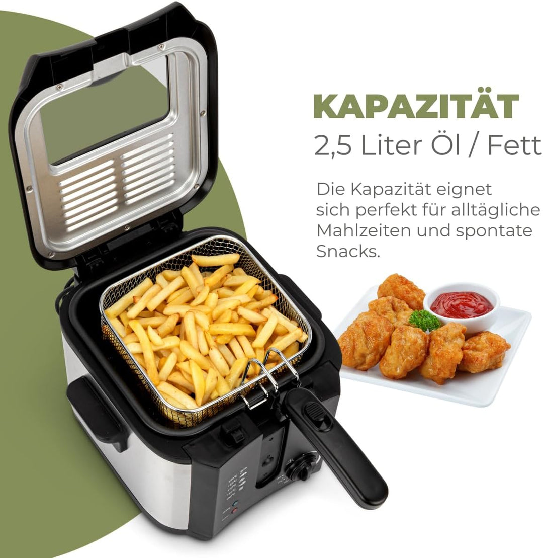 Clatronic Fritteuse FR 3649, 1600 Watt, 2,5 Liter Öl/Fett Füllmenge, stufenlos regelbarer Thermostat