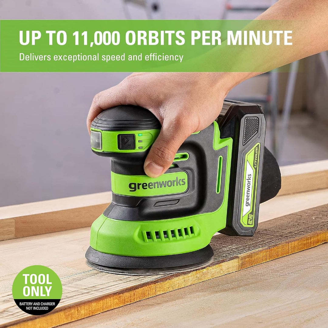 Greenworks 24V Exzenterschleifer, 5" Zufallsschleifer mit variabler Geschwindigkeit, nur Werkzeug