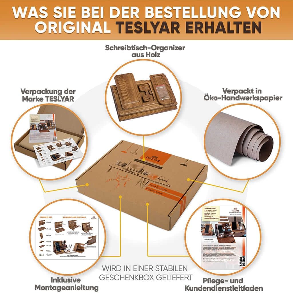 TESLYAR Holz Telefon Dockingstation & Schreibtisch Organizer Holz mit Handyständer Beige für Büro Au