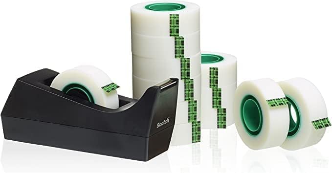 Scotch Schreibtisch-Klebebandabroller, Schwarz + Scotch Magic Unsichtbares Klebeband, 19 mm x 33 m,