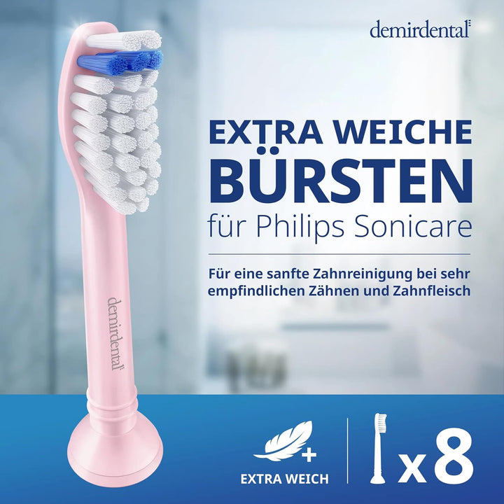 8er demirdental Ersatzbürsten passend für Philips Sonicare, Extra Soft Aufsätze & Aufsteckbürsten, e