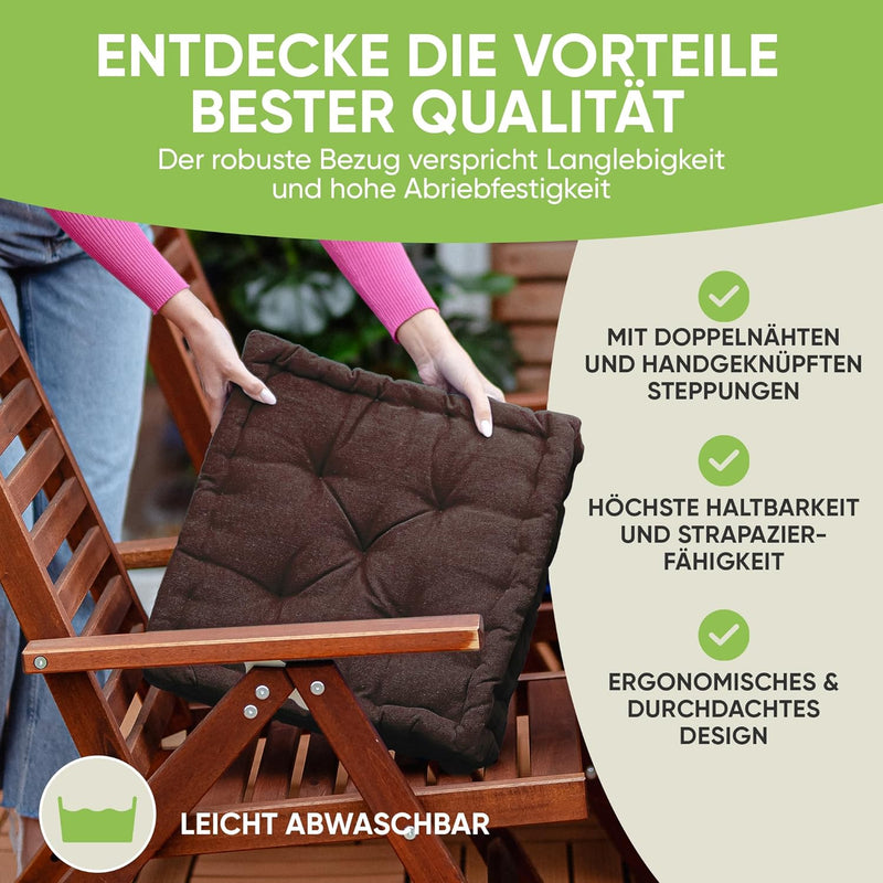 Gräfenstayn® 4er-Set Sitzkissen Stuhlkissen 40x40x8cm für Indoor und Outdoor aus 100% Baumwolle Dick