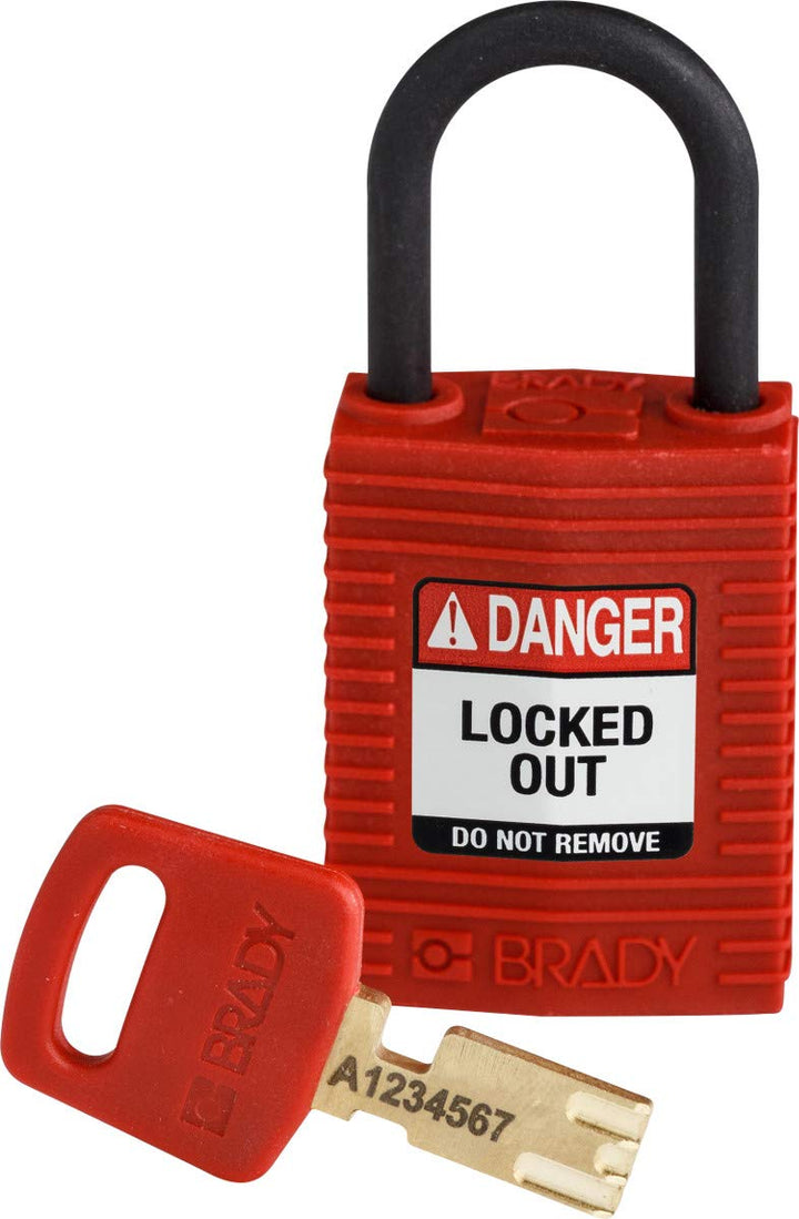 Brady (CPT-RED-25PL-KD) SafeKey Nylon Lockout-Vorhängeschloss - kompakt Mit Nylon Bügel 25.00 mm Rot