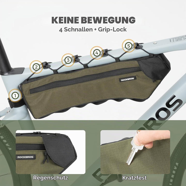 ROCKBROS Fahrrad Rahmentasche Stabil Schlank Fahrradtasche, Dreiecktasche mit Schnellmontage &amp; Seitl