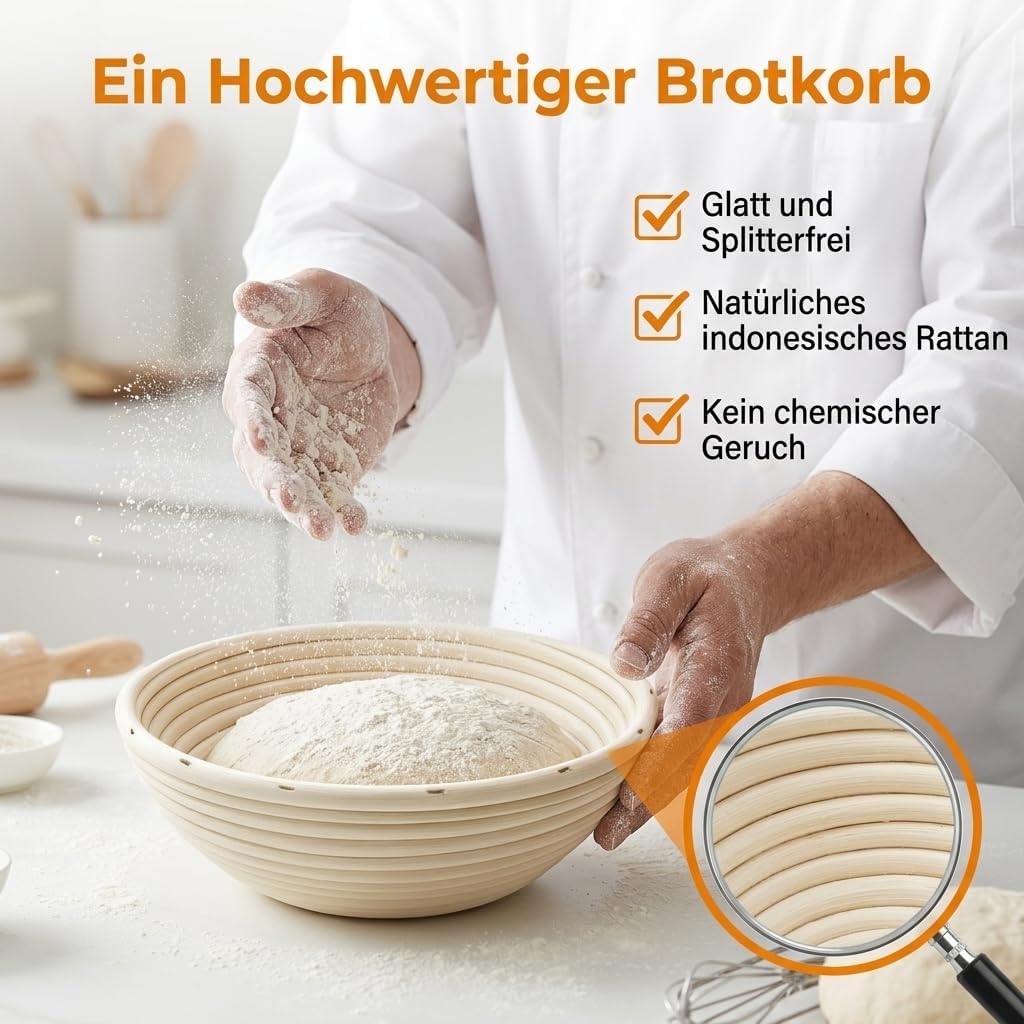 2 Stück Hochwertiges Gärkörbchen, Gärkorb für Sauerteigbrot, Gärkorb Rund 23cm, Antihaft & Pflegelei