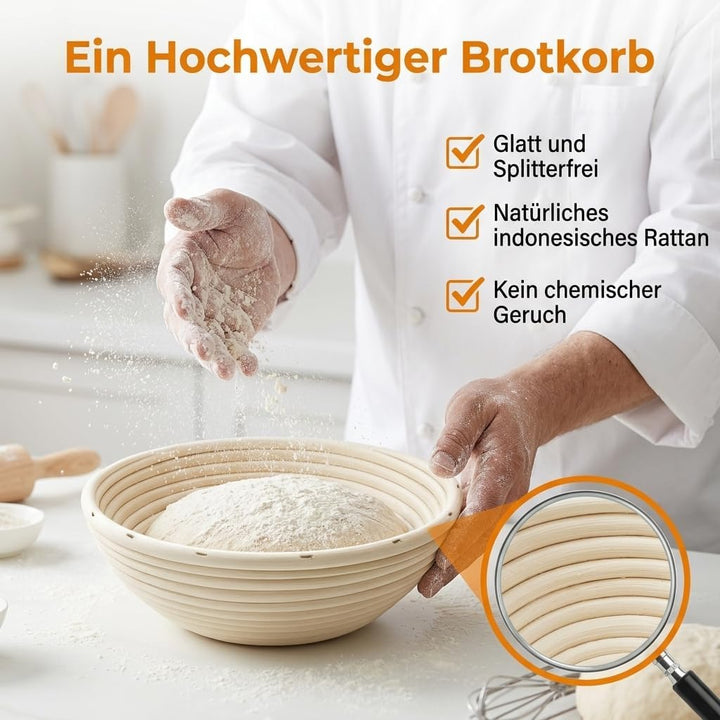 2 Stück Hochwertiges Gärkörbchen, Gärkorb für Sauerteigbrot, Gärkorb Rund 23cm, Antihaft & Pflegelei