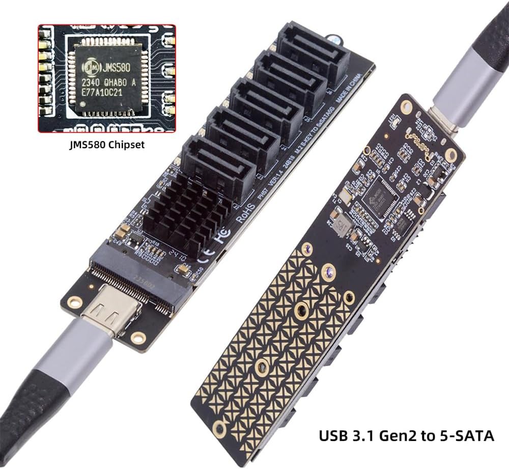 NFHK 10Gbps USB-C Typ-C zu NGFF Schlüssel B+M SATA 6Gbps 5 Ports Adapter Konverter PM Port Multiplie
