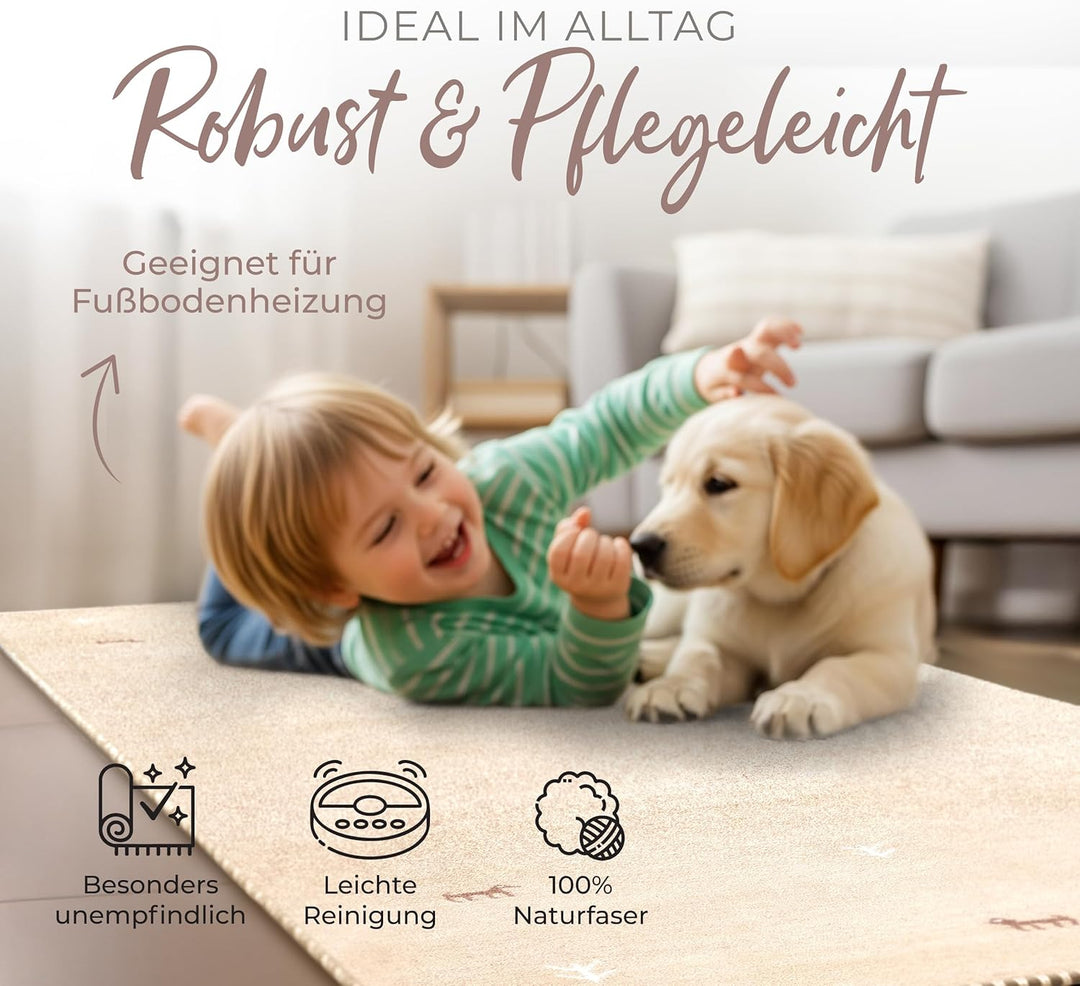 carpetfine Wollteppich Gabbeh Uni Läufer Beige 60x180 cm | Moderner Teppich für Wohn- und Schlafzimm