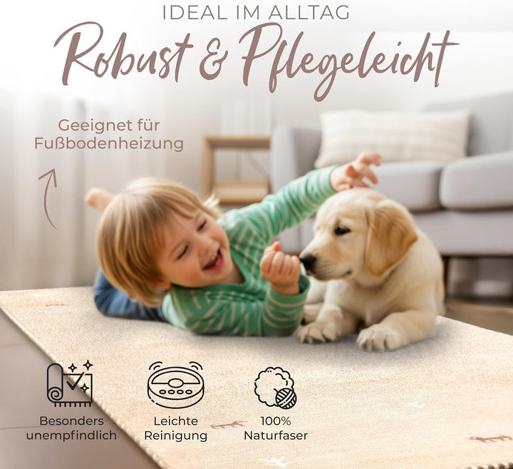 carpetfine Wollteppich Gabbeh Uni Läufer Beige 60x180 cm | Moderner Teppich für Wohn- und Schlafzimm