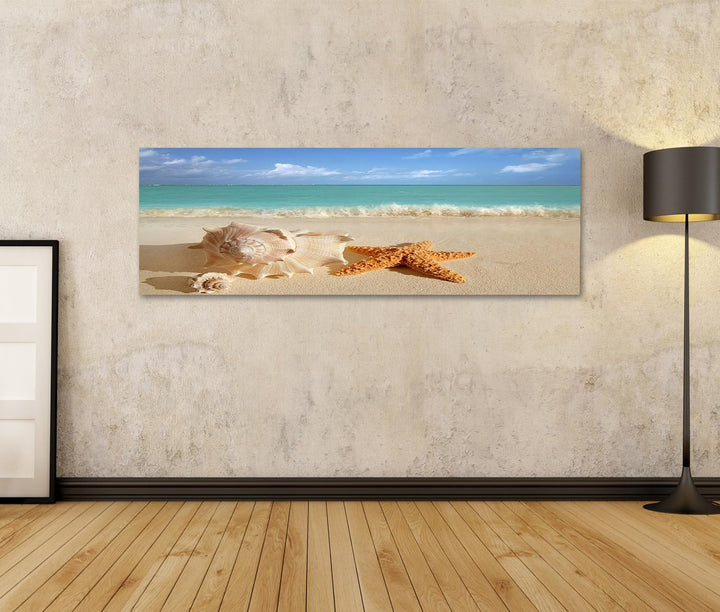 islandburner Bild auf Leinwand Meer Muschel Seestern Im Tropischen Sand Türkisfarbenes Meer Karibik