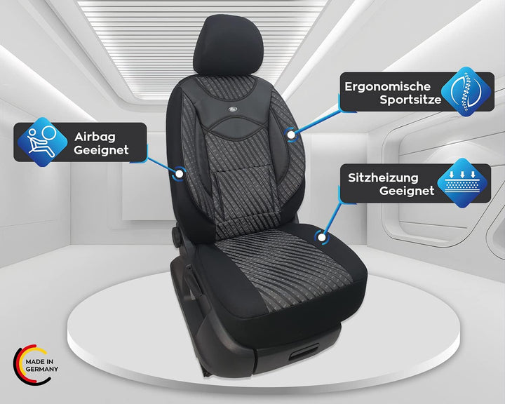 BREMER SITZBEZÜGE Mass Sitzbezüge Schonbezüge für Toyota Avensis T25 115 115 - Schwarz/Grau Muster,