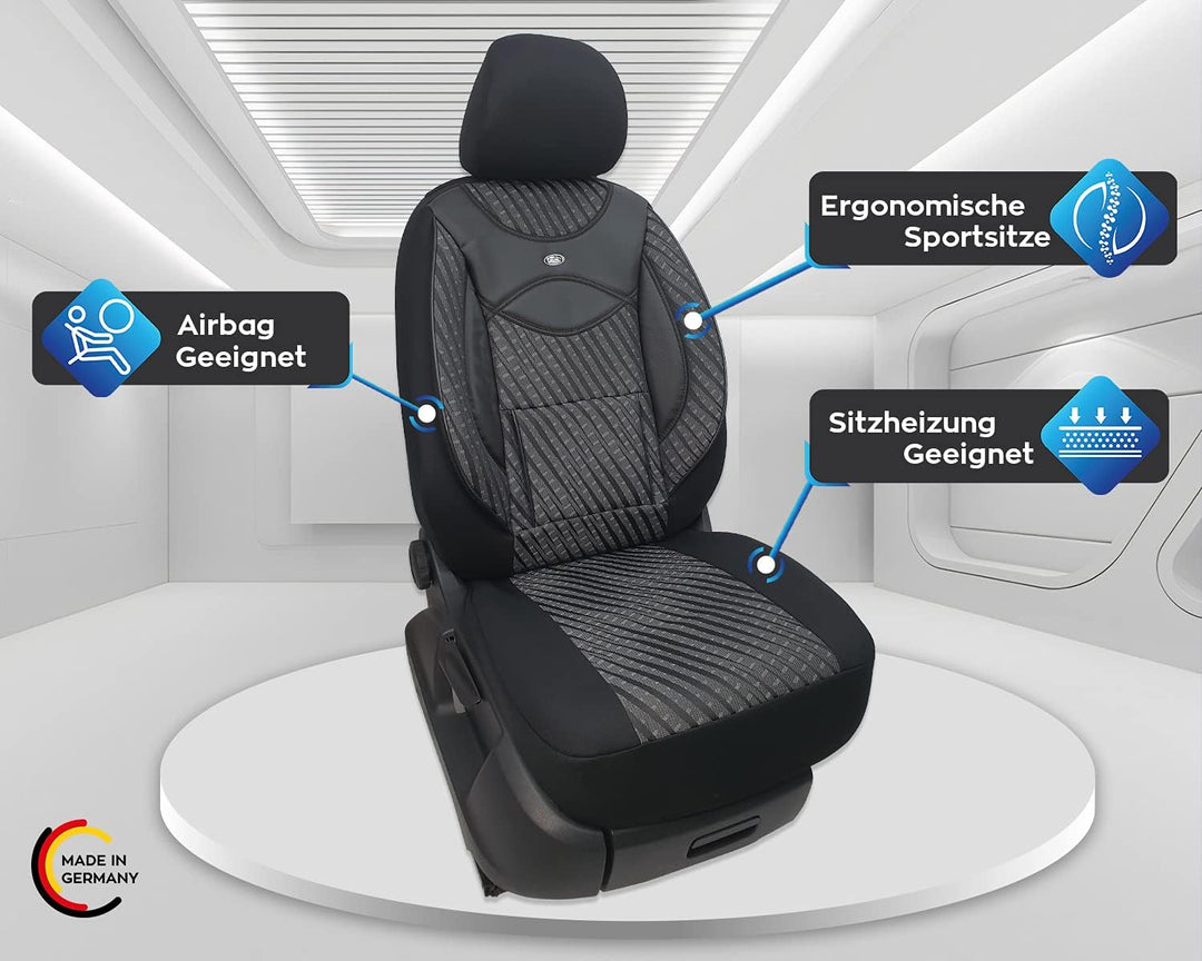 BREMER SITZBEZÜGE Mass Sitzbezüge Schonbezüge für Toyota Verso 3 115 115 - Schwarz/Grau Muster, 115