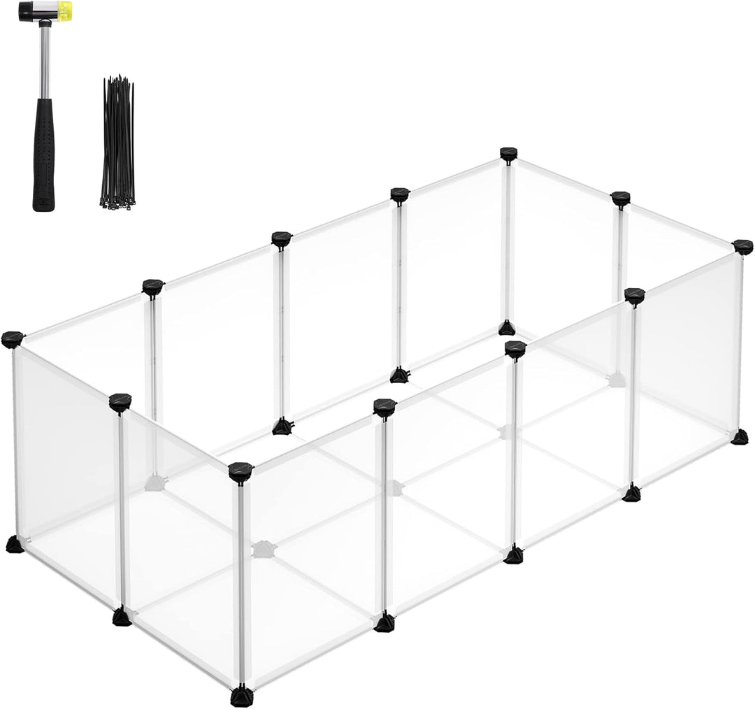 SONGMICS Freigehege mit Bodenplatten, Laufstall, Meerschweinchen Gehege, aus Kunststoff, Gehege für