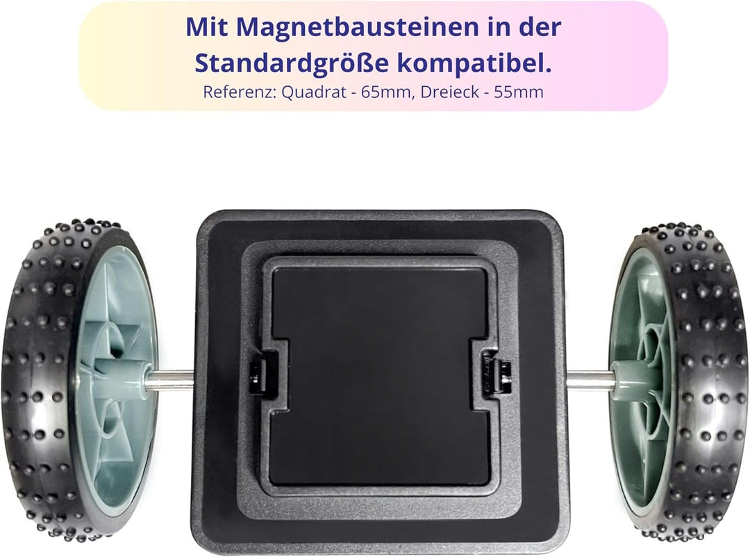 MAGNIKON 2 klick Räder mit 2 Rechtecke und 2 Super Rechtecke für Magnetische Bausteine, ideal als Ko
