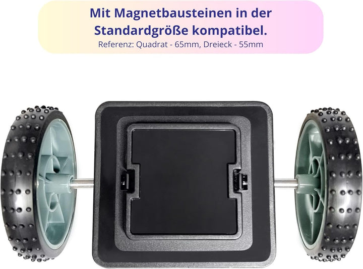 MAGNIKON 2 klick Räder mit 2 Rechtecke und 2 Super Rechtecke für Magnetische Bausteine, ideal als Ko