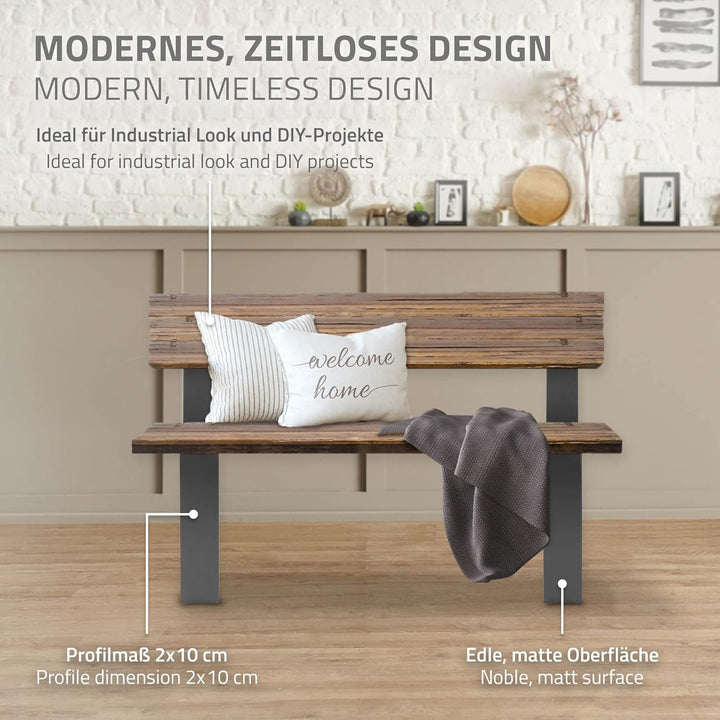ML-Design 2 Stück Bankbeine aus Stahl massiv 40x78,5cm Anthrazit stabil wetterfest rostfrei Bankgest