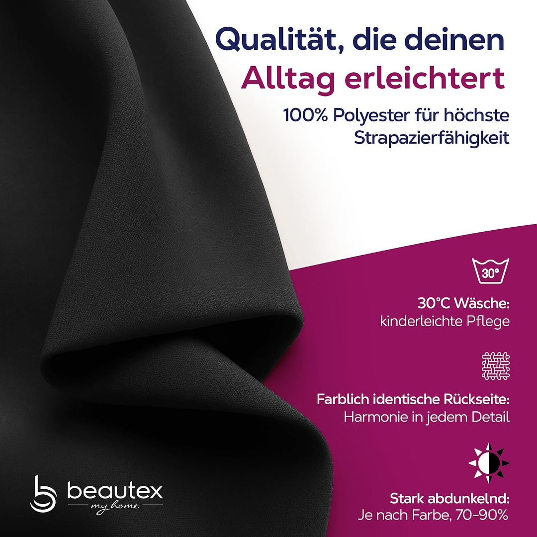 BEAUTEX Verdunkelungsgardine mit Kräuselband U-Band, Blackout Vorhang Blickdicht abdunkelnd, Grösse