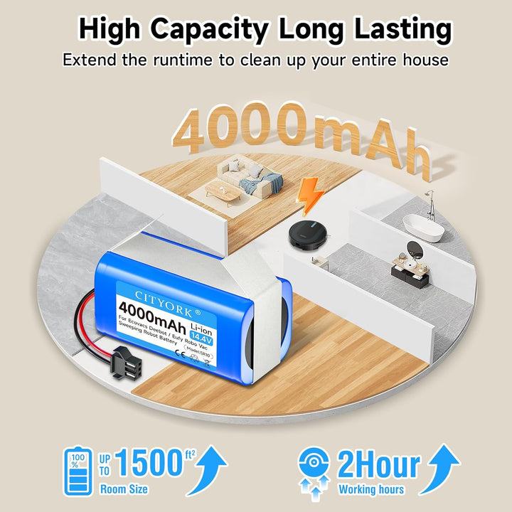 CITYORK Li-ion Upgrade 4000mAh Akku für Proscenic 850T 850P, Für Tikom G8000 L9000 Robot, Für Venga