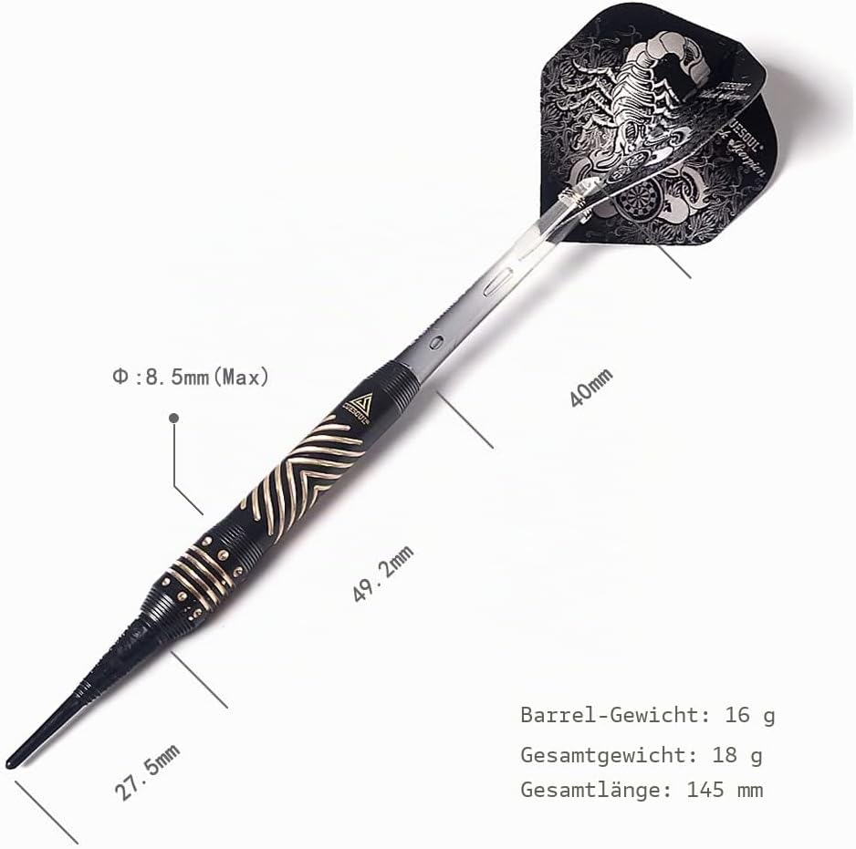 Cuesoul 16 Grams Deluxe Soft Tip Darts Set with Luxury Case（Black Scorpion Series） HX-STL-B2307+D602