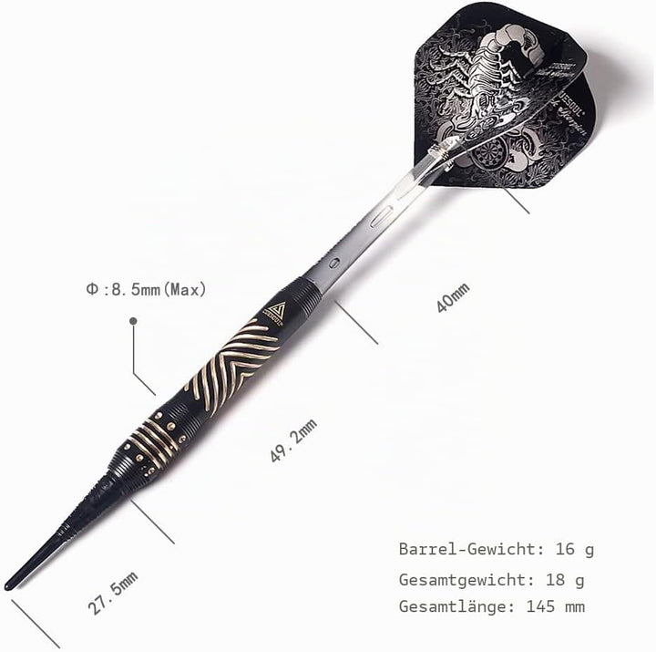 Cuesoul 16 Grams Deluxe Soft Tip Darts Set with Luxury Case（Black Scorpion Series） HX-STL-B2307+D602