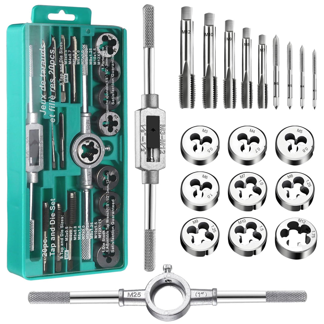 Gewindeschneider Gewindebohrer Werkzeug Set M3 - M12 Feingewindeschneider Tap and Die Set 20 Tlg Gew