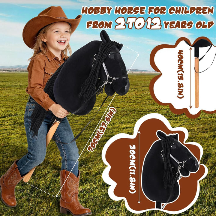 Hobby Horse für Kinder, Steckenpferd Spielzeug Pferd mit Halfter und Zügeln, Holzpferd Plüschpferd S