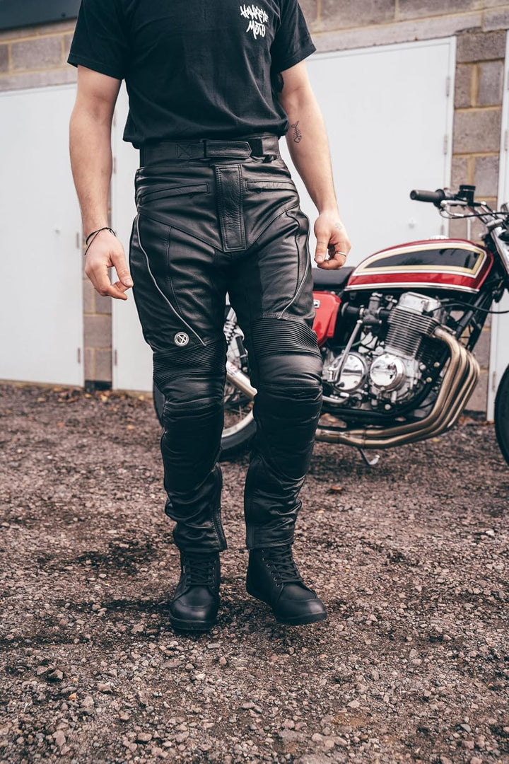 TEXPEED motorradhose leder wasserdicht herren mit protektoren - Schwarz Vollnarbiges Lederhose echtl