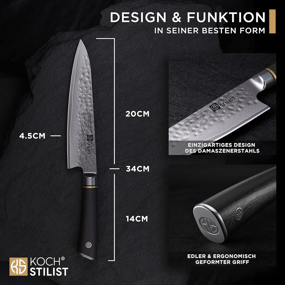 Kochstilist® Premium Damastmesser 20 cm [+ inkl. Geschenkbox] Das 67-Lagen Profi-Kochmesser aus extr