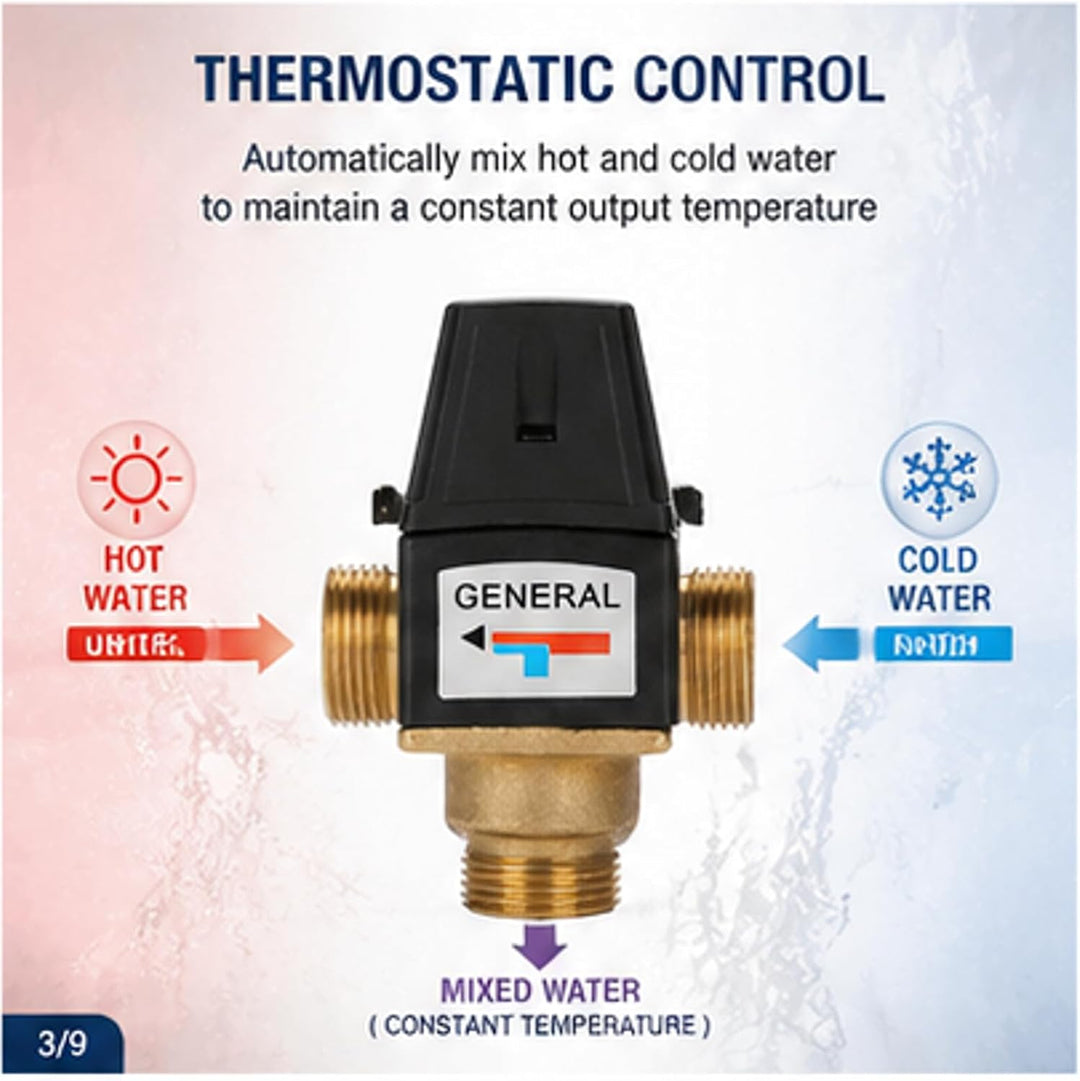 Thermostat Wassermischventil, 3-Wege Aussengewinde DN20 Messing Wassermischventil für Solarwarmwasse