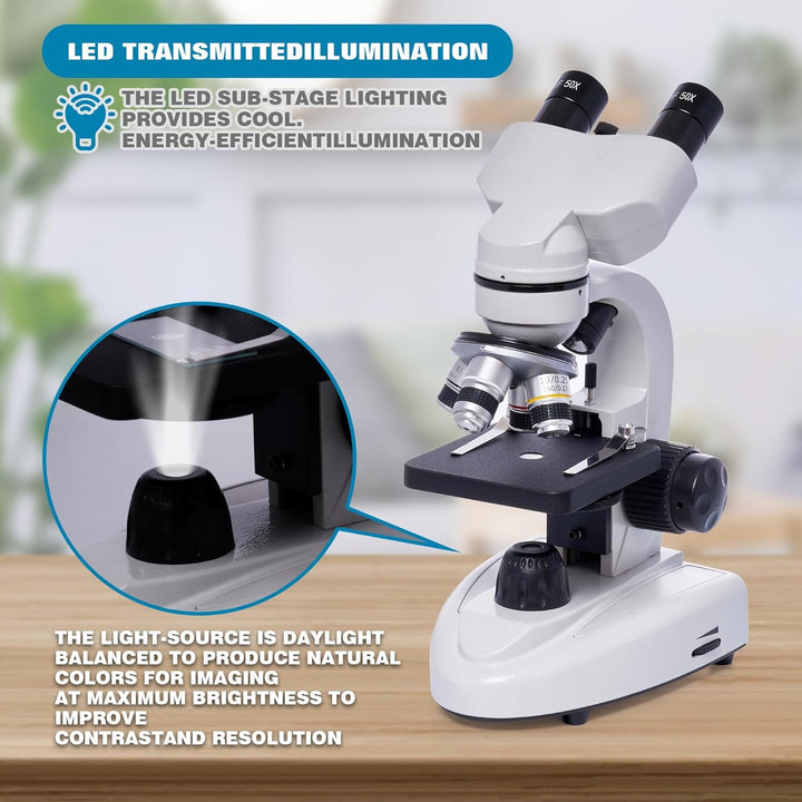 Binokularmikroskope, 200x-5000x, Biologische Mikroskope mit 6-fachem Multiplikator, Aluminiumrahmen,