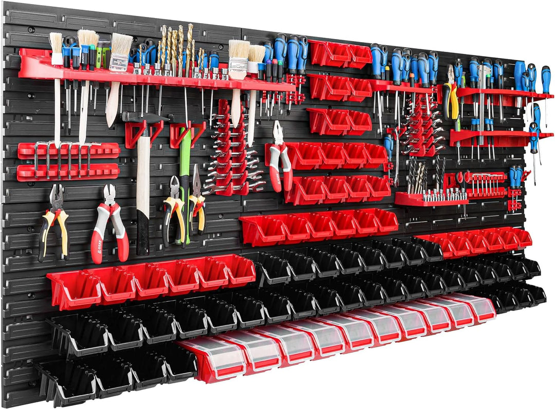 Lagersystem Werkstattregal | 172 x 78 cm | 78 stck. Box | Wandregal mit Werkzeughalterungen und Stap