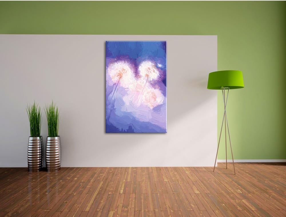 Pixxprint Pusteblumen im morgendlichen Wind Kunst Pinsel Effekt, Format: 100x70 auf Leinwand, XXL ri