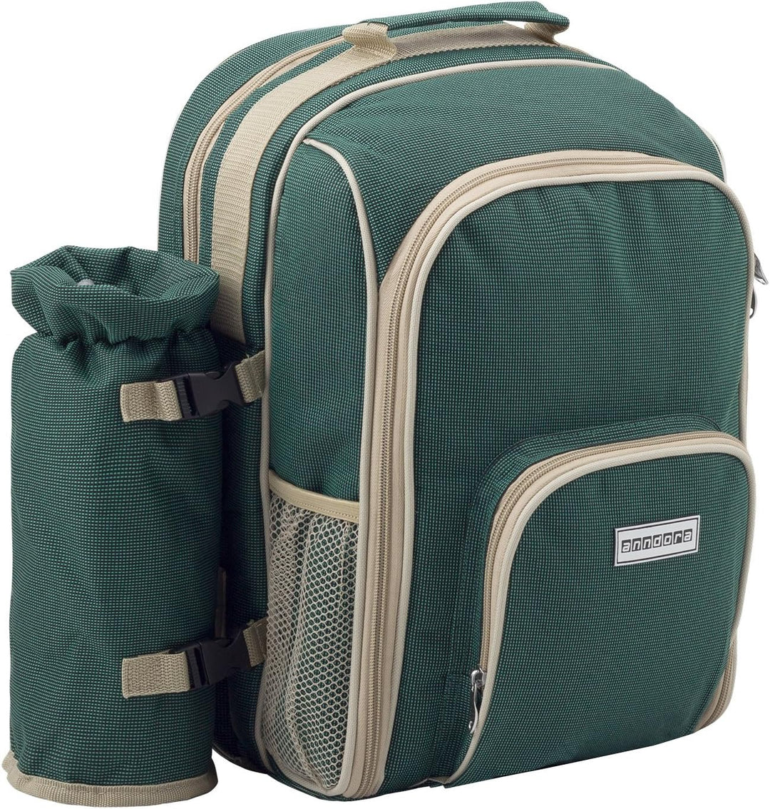 anndora Picknickrucksack mit Kühlfach grün + Zubehör 15 teilig - 2 Personen, Grün