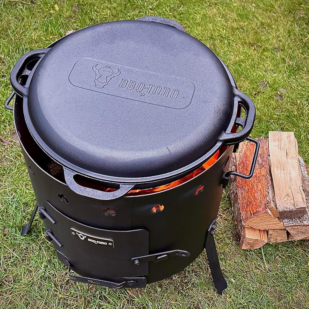 BBQ-Toro Gusseisen Kazan mit Kazan Ofen Ø 35 cm | 6,9 L Gusstopf mit Deckel, Gusseisentopf | Gulasch