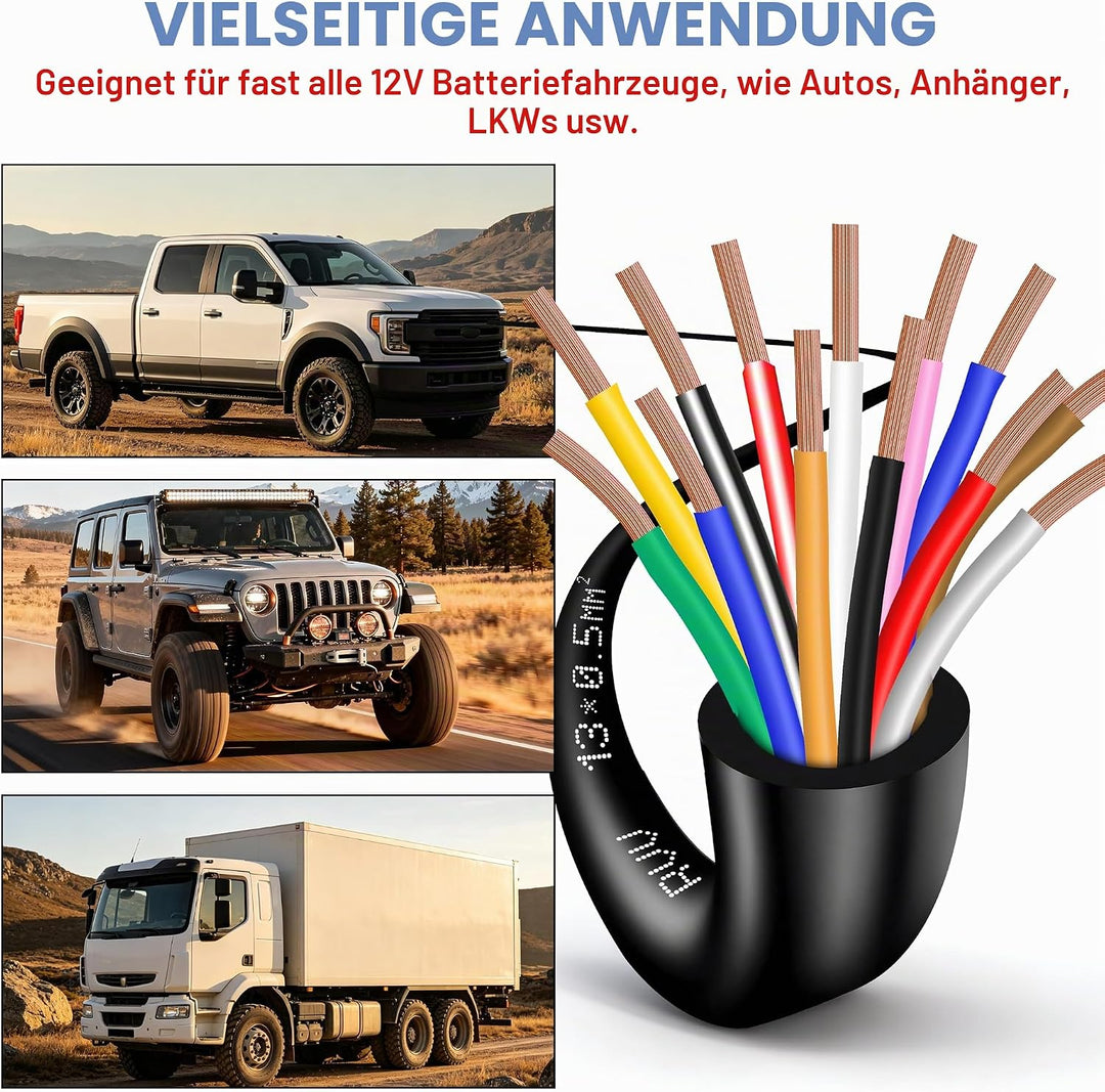 13 adriges Kabel für Anhänger 10m Abschleppseil 13 adriges Anhängerkabel schwarz für Wohnwagen LKW I